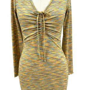 Lisa Says Gah Lotta Long Sleeve Ribbed Space Dye‎ Minidress In Honeydew Size XS thumbnail 5