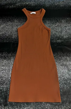 Womens small Babaton Aritzia Sculpt Brown Ribbed Tank Dress Bodycon Racerback thumbnail 1