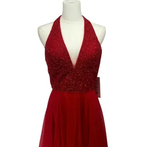 Sherri‎ Hill 51640 Red Sequin Halter Chiffon Gown Size 8 NWT Retail $480 thumbnail 5