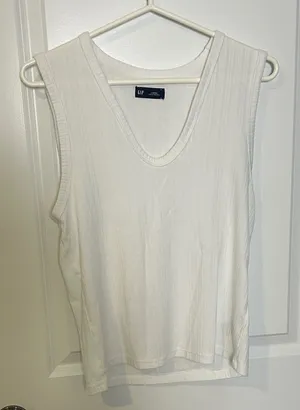 GAP Cream Ribbed V-Neck Tank thumbnail 1