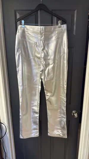 Abercrombie Vegan Leather Silver Straight Pants 90s High-Rise thumbnail 3