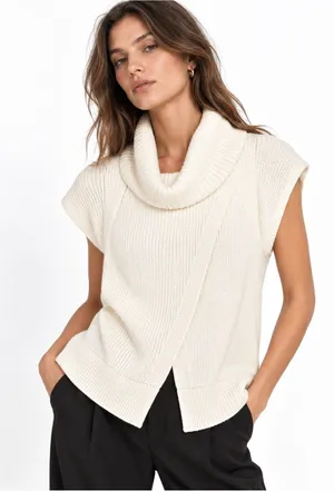 Banana Republic Womens Cowl Neck Sweater Small Ivory Split Front Fisherman Coast thumbnail 1