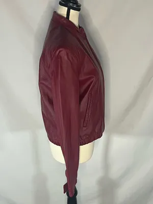 Boutique Europa Women’s Burgundy Genuine Leather Full Zip Jacket Coat Size 8 thumbnail 7