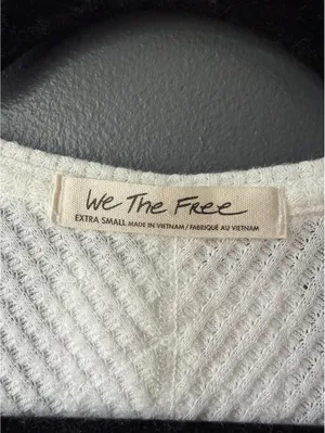 Free People We The Free Women's White Waffle Knit V-Neck Sweater Extra Small thumbnail 3