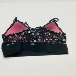 PINK Victoria's Secret Bralette Women Small Black Purple‎ Lace Floral Racerback thumbnail 7