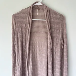 Free People Longline Duster Cardigan Brown Shear Knit Cotton Boho Hippie Flowy thumbnail 2