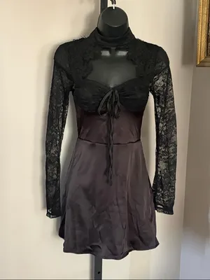 SheIn NEW Haute Babes XS Hauture Black Lace Trim Long Sleeve Mini Party NW thumbnail 2