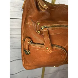 Chocolat Blu Brown Leather Hobo Shoulder Bag Multi Pocket Zip Boho Satchel Purse thumbnail 2
