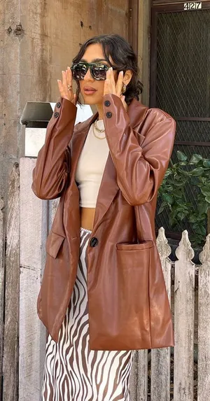 Princess Polly Jocelyn Faux Leather Blazer in Brown Size XS/S New with tag thumbnail 1