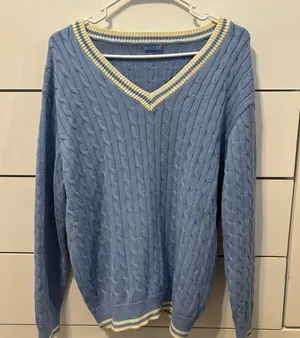 John Galt Blue & White Cable Knit Sweater thumbnail 1