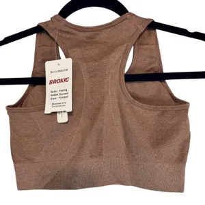 Brokig Womens‎ Seamless Racerback Sports Bra Brown Ruched Front Size S New thumbnail 8
