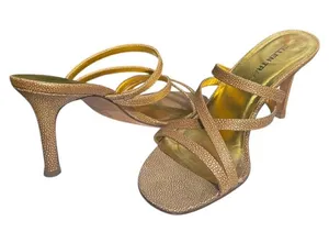 Vintage Heel Sandals Strappy Gold Metallic Ellen Tracy US 9 M 90s Casual Formal thumbnail 1