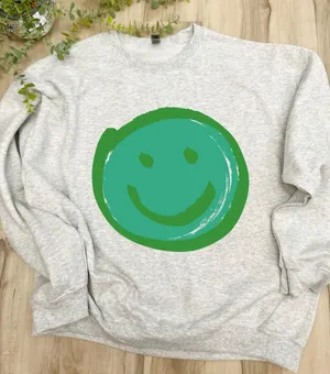 NEW / Green smiley face sweatshirt - custom thumbnail 1