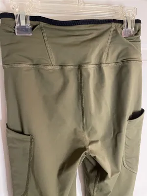 REI Co Op Olive Green Drawstring Waist Leggings With Stash Pockets Size Small thumbnail 6