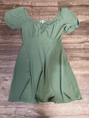 Inspired Hearts Sage Green Puff Sleeve Babydoll Mini Dress Size M thumbnail 2