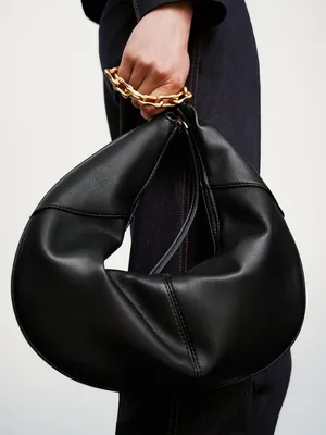 Zara NWT leather Black, gold Chain-Handle round Hobo purse Bag thumbnail 2