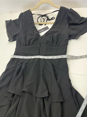 Lulus Midnight Mood Black‎ Tiered Maxi Dress Womens XS Coquette Moody Sexy NEW thumbnail 8