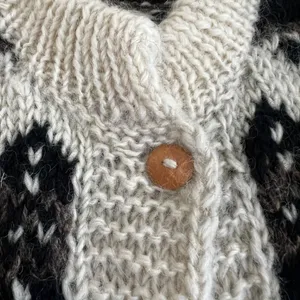 Vintage Nepal 100% Wool Fair Isle Hand Knit Cardigan Sweater L thumbnail 9
