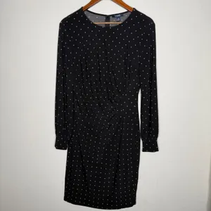 Chaps Black Polka‎ Dot Long Sleeve Ruched Sheath Dress - Women's Sz L thumbnail 3