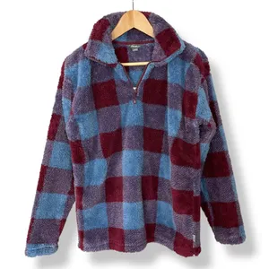Eddie Bauer Pullover Jacket Plaid Faux Fur Fleece Size Small Sweatshirt Women‎ thumbnail 3