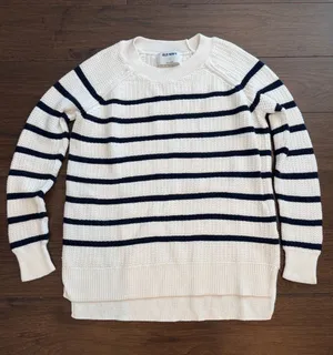 Old Navy Cream Sweater with Navy Stripes - Crew Neck Size XS - C58-022 thumbnail 1