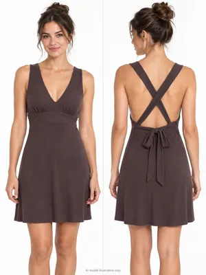 Volcom Mini Dress XS Ribbed Open Back Tie Waist Beach Resort Vacation Boho Surf thumbnail 2