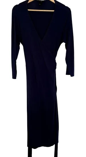 Isabella Oliver navy blue wraparound long‎ sleeved dress v-neck women's size 4 thumbnail 1