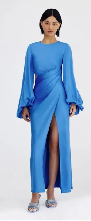 NWT Significant Other Lara Blue Satin Long Sleeve Maxi Dress Size 4 thumbnail 1