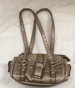 Grey Silver croc pattern mini shoulder handbag purse silver tone buckle cargo pocket 2000s Y2K thumbnail 2