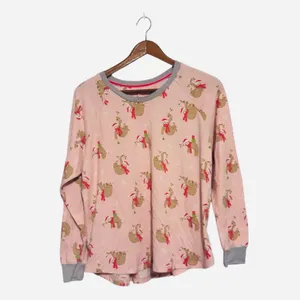 Cuddl Duds Pink Soft Long Sleeve Top with Christmas Holiday Sloth Print thumbnail 2