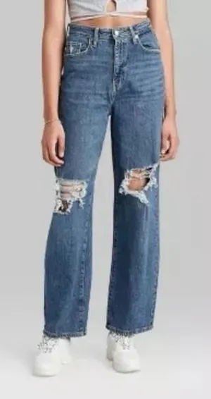 WILD FABLE Plus 18W Baggy Blue Jeans Highest Rise Busted Knees Pants Grunge Punk thumbnail 1