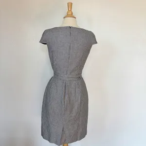 J. Crew Linen Blend Short Cap Sleeve Houndstooth Tie-Waist Dress thumbnail 3