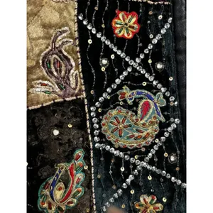 Vintage Velvet Patchwork Embroidered Jacket Black Size M thumbnail 4