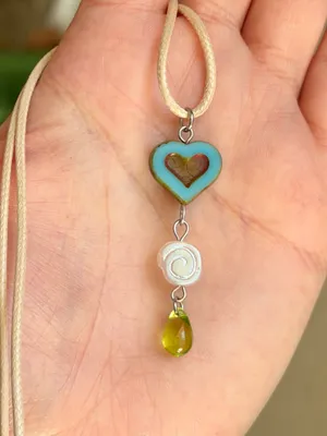 Handmade Czech glass beads fairy whimsy cute necklace🍃🌀🩵 thumbnail 2