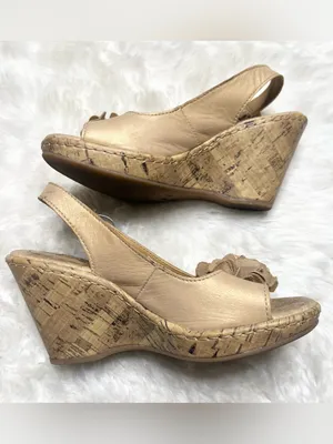 b.o.c. Born Concepts Tan Floral Open Toe Slingback Cork Wedge Sandals Size 6 thumbnail 7