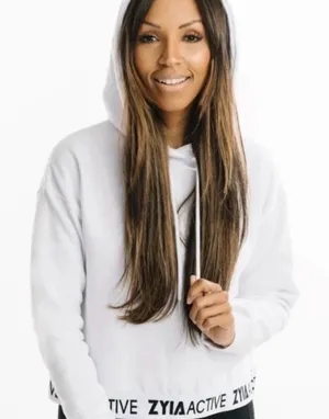 ZYIA White Cropped Hoodie Sweatshirt thumbnail 1