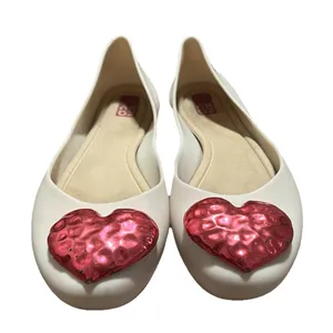 Zaxy Cream PVC Jelly Ballet Flats Metallic Pink Hears Women's Size 5 Brazil thumbnail 2