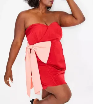 Future Collective Bow Dress PLUS XXL 2X Strapless Sweetheart Red Pink Orange thumbnail 1
