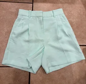 Aritzia Wilfred Light Blue Teal High Waisted Effortless Crepette Shorts thumbnail 1