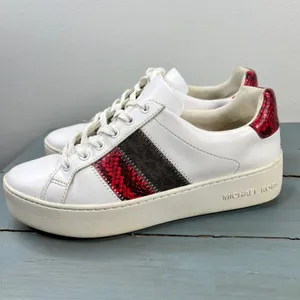 Michael Kors Poppy White Red Snakeskin Logo Platform Sneakers AN20L Womens 7.5M thumbnail 3