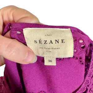 Sézane Elsa Blouse Eyelet Embroidered Ruffled Openwork in Purple Violet sz36/US4 thumbnail 11