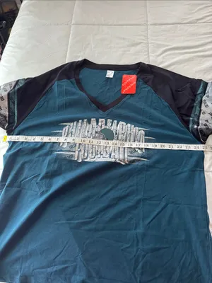 Adult Philadelphia Eagles Teal Football V‑Neck Tee with Black Raglan Sleeves thumbnail 6