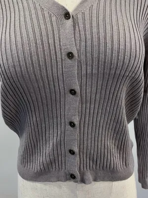 Honeydew USA Gray Ribbed up V-Neck Button Front Cardigan thumbnail 2