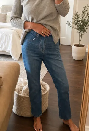 Madewell Straight-Leg High-Rise Jeans in Deep Blue Wash thumbnail 1