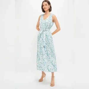 Tuckernuck Jardin De Fleurs Plisse Crinkle Alina Dress Blue Floral Midi NWT thumbnail 2