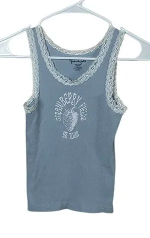 Brandy Melville Galt lace-trim "Strawberry Fields '96” blue tank one size thumbnail 1