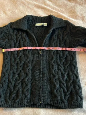 Preview International vintage wool heavy cable knit zip up cardigan sweater S thumbnail 8