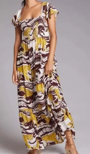 Anthropologie ruffled maxi Jaguar print M thumbnail 1