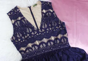Anthropologie T1 The Letter dark blue lace peplum skater dress thumbnail 6