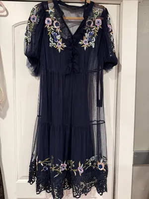 French Connection Navy Embroidered Midi Dress size‎ 6 new without tags thumbnail 2